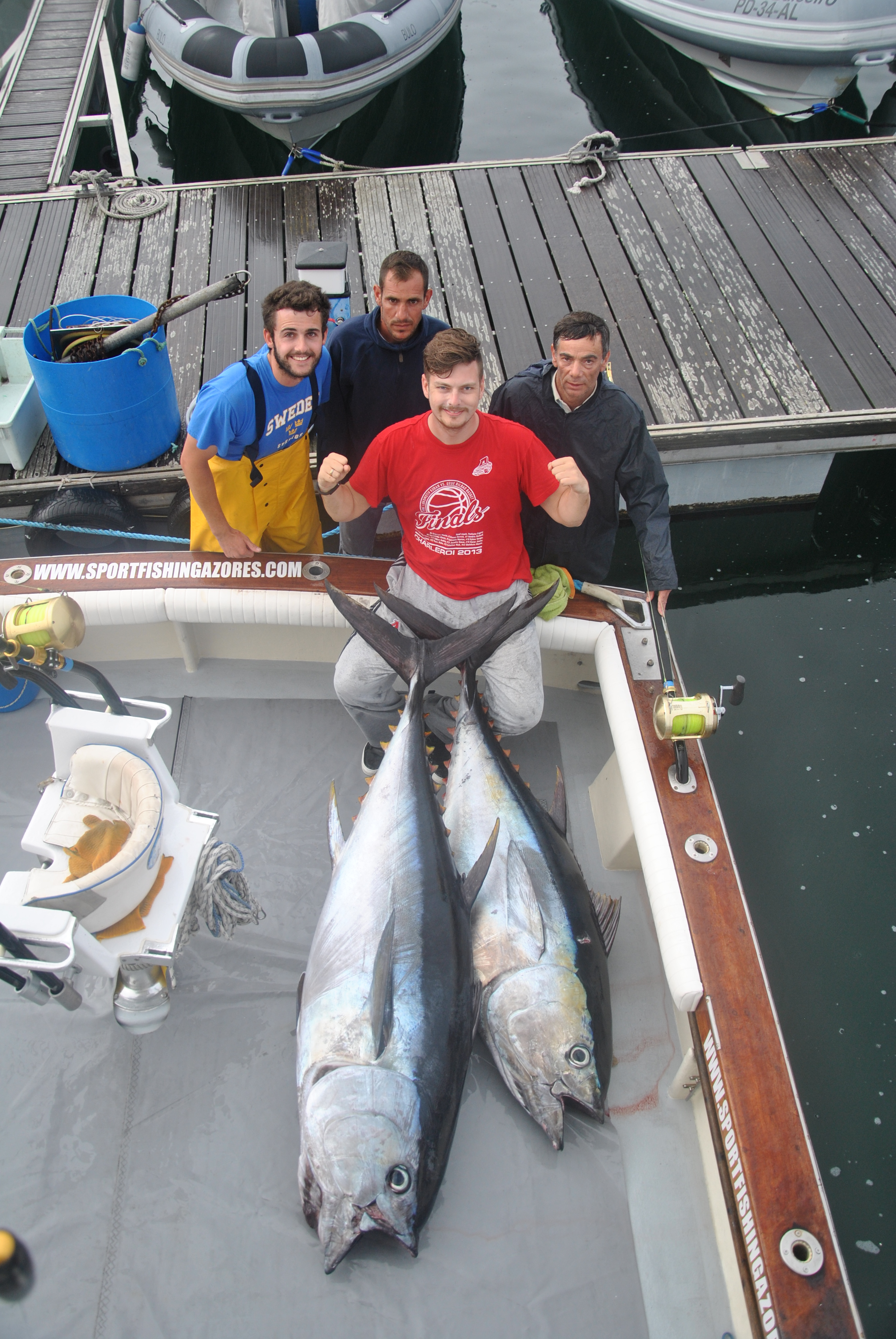The tuna master Alex with a 310 and a 240 pounds Bigeye tunas. May 